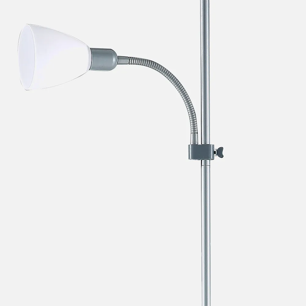 Pie De Salon Rilon 1xe27+1xe14 C/lector Plata  Pantalla Blanca 175,5x40x40 Cm