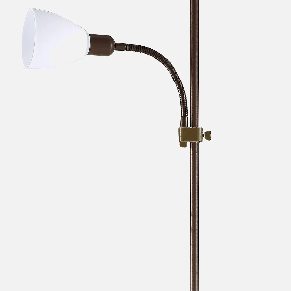 Pie De Salon Rilon 1xe27+1xe14 C/lector Marron  Pantalla Blanca 175,5x40x40 Cm