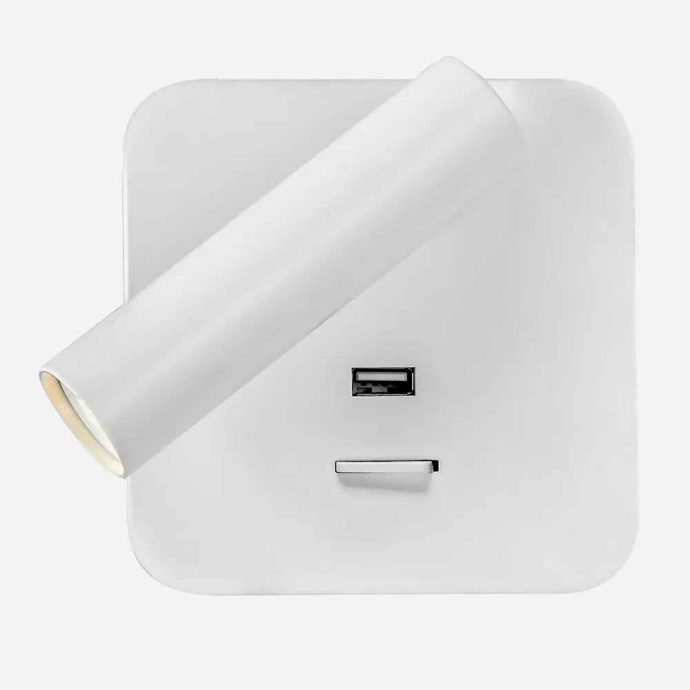 Aplique 3w 4000k Giotto Cuadrado Blanco Puerto Usb  150lm C/interruptor 14x14x12cm Orientb