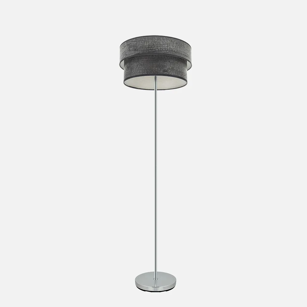 175341009 - Pie Salon Triple Doble 1xe27 Cromo/madera Negra 162x40x40 Cm