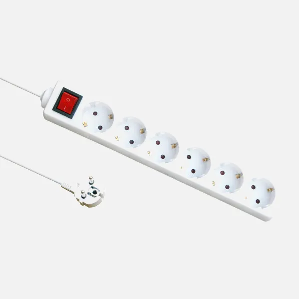 Base Multiple 6 Enchufes E Interruptor Cable 3m 3gx1,5mm De Cobre 3500w Max