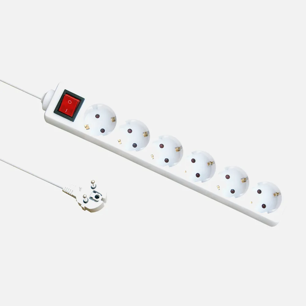 Base Multiple 6 Enchufes E Interruptor Cable 3m 3gx1,5mm De Cobre 3500w Max