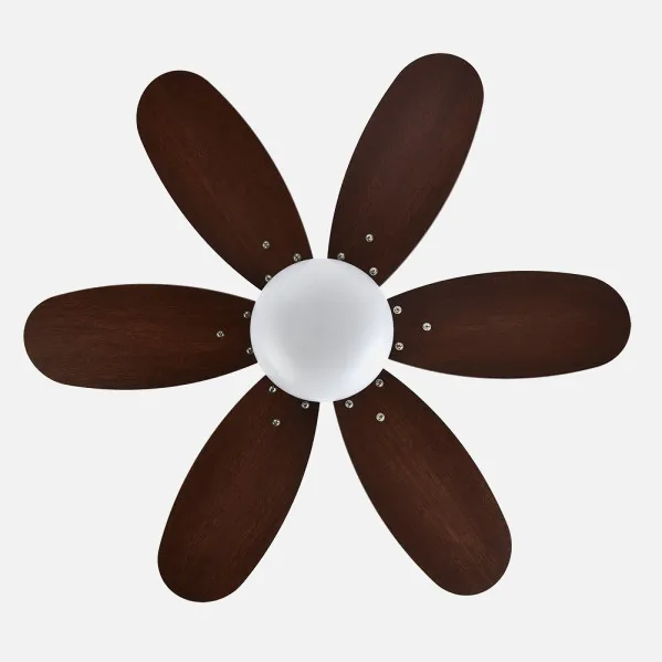 Ventilador Dc Alves 2xe27 Cuero 6 Aspas Rev. Cerezo/nogal 41x85d  C/ Remoto Y Temporizador