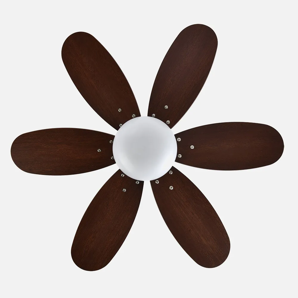 Ventilador Dc Alves 2xe27 Cuero 6 Aspas Rev. Cerezo/nogal 41x85d  C/ Remoto Y Temporizador