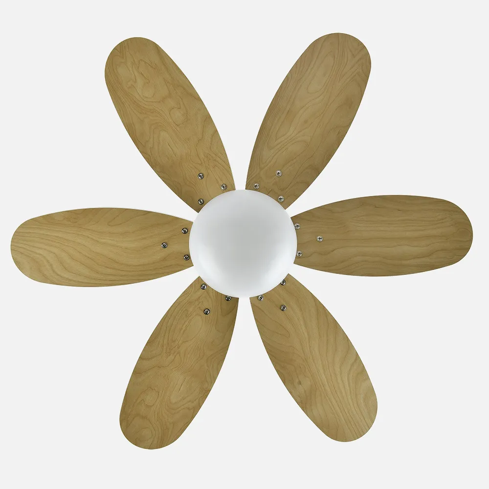Ventilador Dc Alves 2xe27 Blanco Con 6 Aspas Rev. Blanco/haya 41x85d  C/ Remoto Y Temporizador