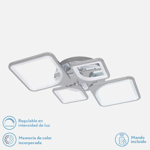 Plafon 86w 3000-4000-6500k Cromo Elara 9x76x46 Cm 11610Lm Regulable, Memoria y C. Remoto