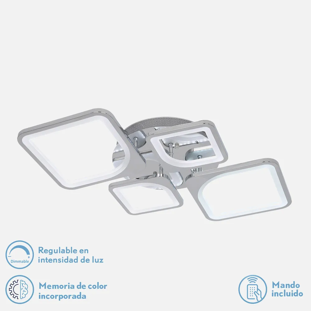 Plafon 86w 3000-4000-6500k Cromo Elara 9x76x46 Cm 11610Lm Regulable, Memoria y C. Remoto