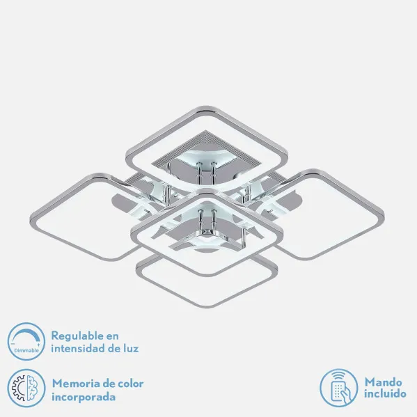 Plafon 129w 3000-4000-6500k Cromo Elara 9x58x58Cm 17415lm C.remoto,regulador Y Memoria