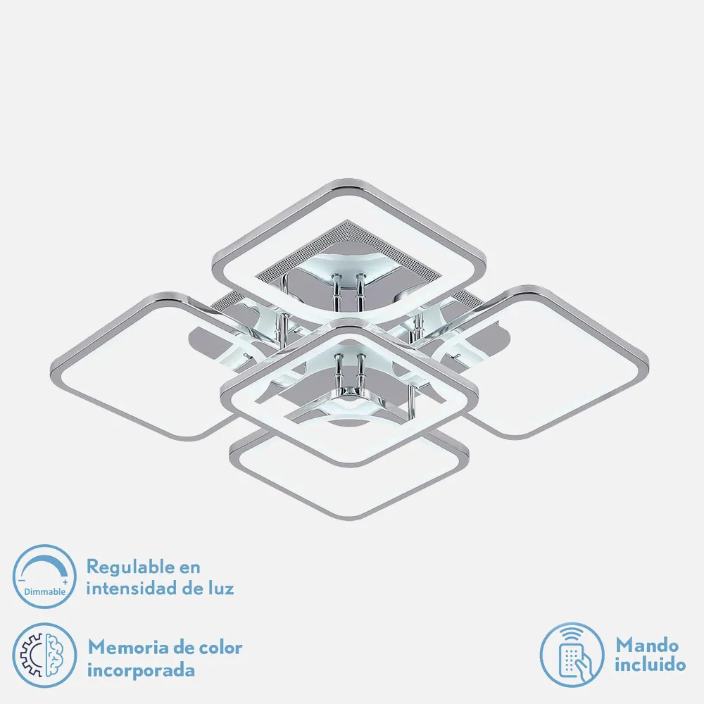 Plafon 129w 3000-4000-6500k Cromo Elara 9x58x58Cm 17415lm C.remoto,regulador Y Memoria