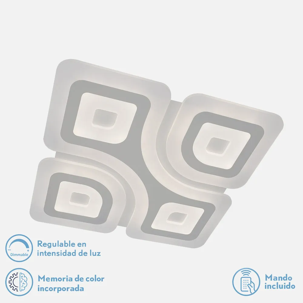 Plafon 136w 3000k, 4000k, 6500k Blanco Columba 5x52x52cm 18360Lm Regulable, Memoria y C. Remoto