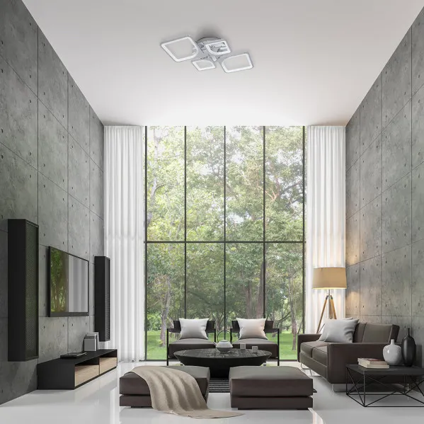 Lâmpada de tecto 86w 3000-4000-6500k cromada Elara 9x76x46 Cm 11610Lm Regulável, Memória  C. Remoto