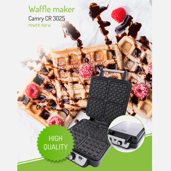 Walfrera 1500w c/thermostat Para 4 Waffles Light On/of Non-stick Fácil Limpeza