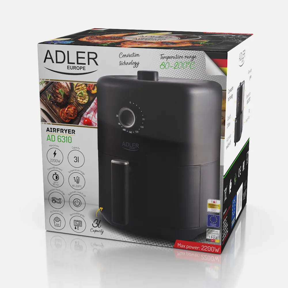 Freidora Sin Aceite 3l 2200w Converccion De Aire Luz On/off 31,5x23x29cm Apagdo Automatic