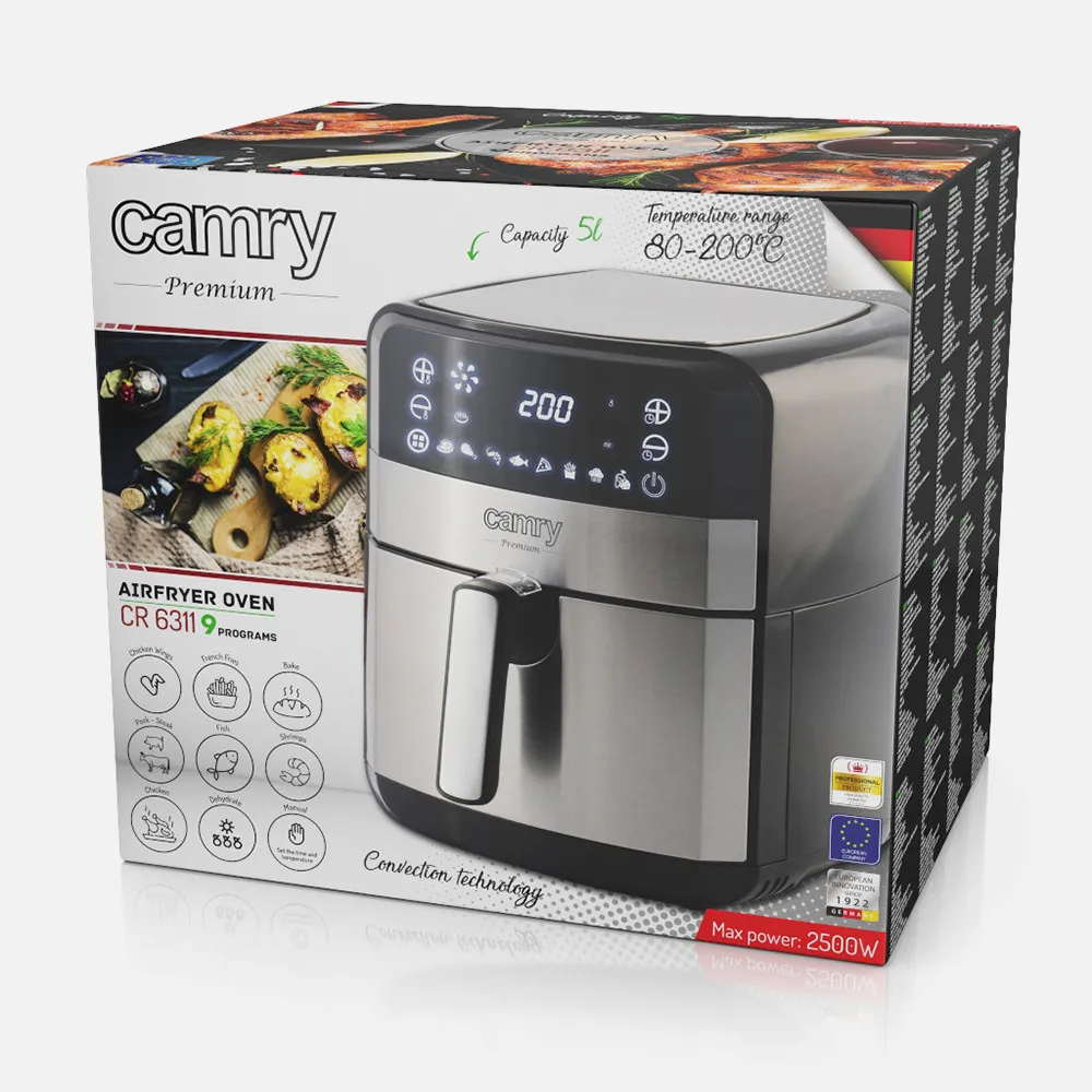 Freidora Sin Aceite 5l 2500w Convercc De Aire 9pro Tactil 33,5x28,5x36,5cm Apagdo Automatic