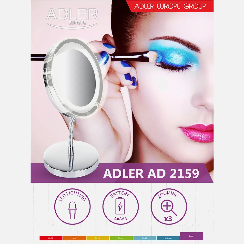 Espejo De Baño  Diam.15cm Giro 360º  Aumento X3  4xlr03 Aaa Cromo Iluminación Led