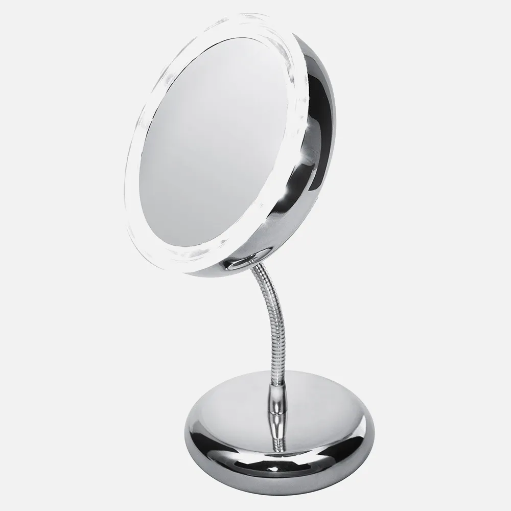 Espejo De Baño  Diam.15cm Giro 360º  Aumento X3  4xlr03 Aaa Cromo Iluminación Led