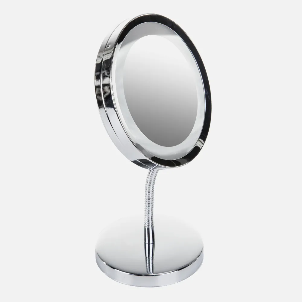 Espejo De Baño  Diam.15cm Giro 360º  Aumento X3  4xlr03 Aaa Cromo Iluminación Led