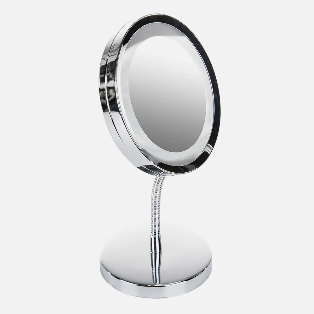 Espejo De Baño  Diam.15cm Giro 360º  Aumento X3  4xlr03 Aaa Cromo Iluminación Led