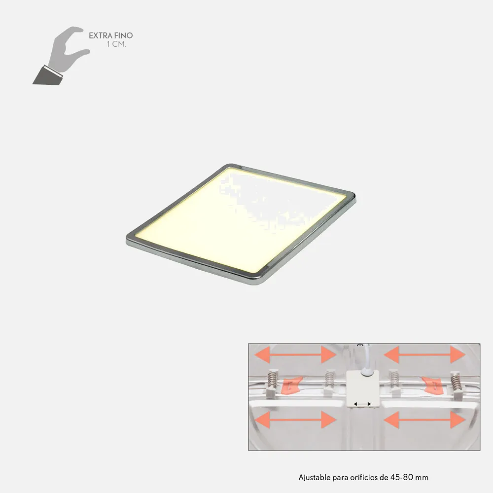 100690820 - Downlight 8w 4000k Cromo Providencia 586lm 1x11,8x11,8 Cm De Empotrar Corte Ajustable 4,5x4,5-8x8 Cm
