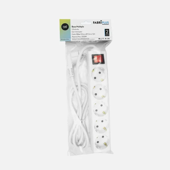 Base Multiple 5 Enchufes E Interruptor Cable 1,5m 3gx1,5mm De Cobre 3500w Max