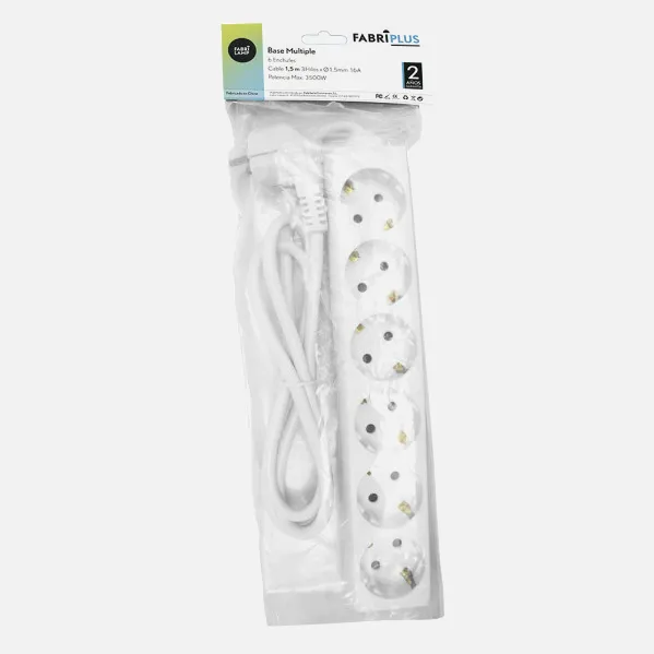 Base Multiple 6 Enchufes Cable 1,5m 3gx1,5mm Cobre 3500w Max