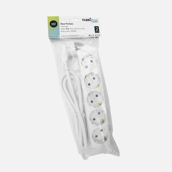 Base Multiple 5 Enchufes Cable 3m 3gx1,5mm Cobre 3500w Max