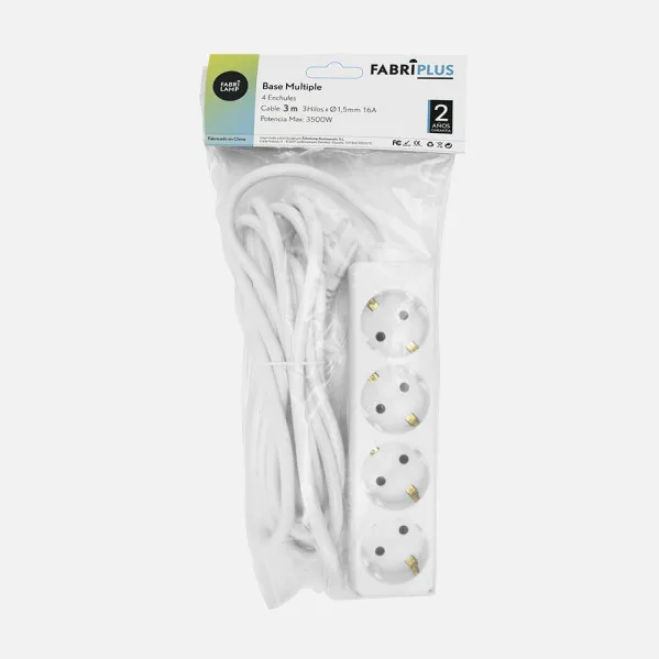 Base Multiple 4 Enchufes Cable 3m 3gx1,5mm Cobre 3500w Max