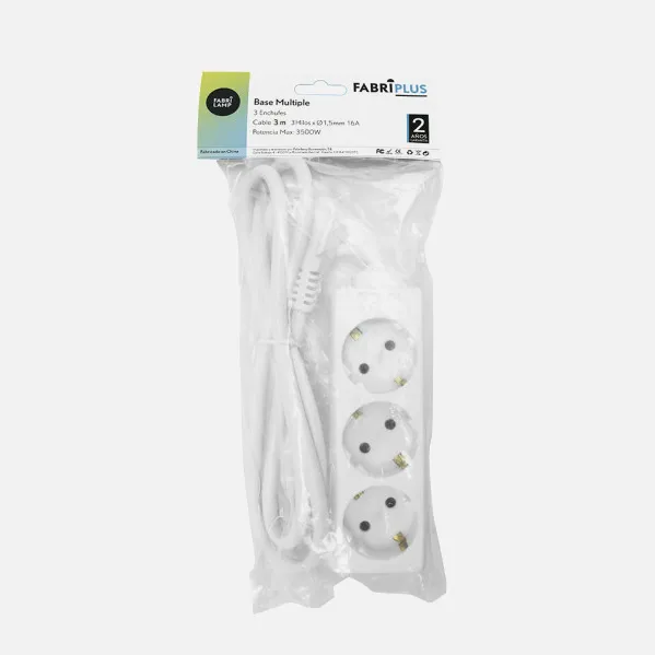 Base Multiple 3 Enchufes Cable 3m 3gx1,5mm Cobre 3500w Max