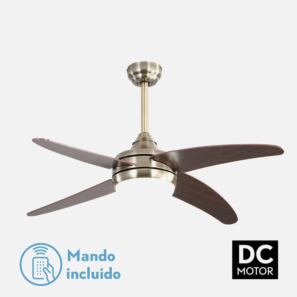 173692436 - Ventilador 2xe27 Dc Klod Cuero/cerezo4 Asp.6 Vel  117d C/remoto Y Temporizador