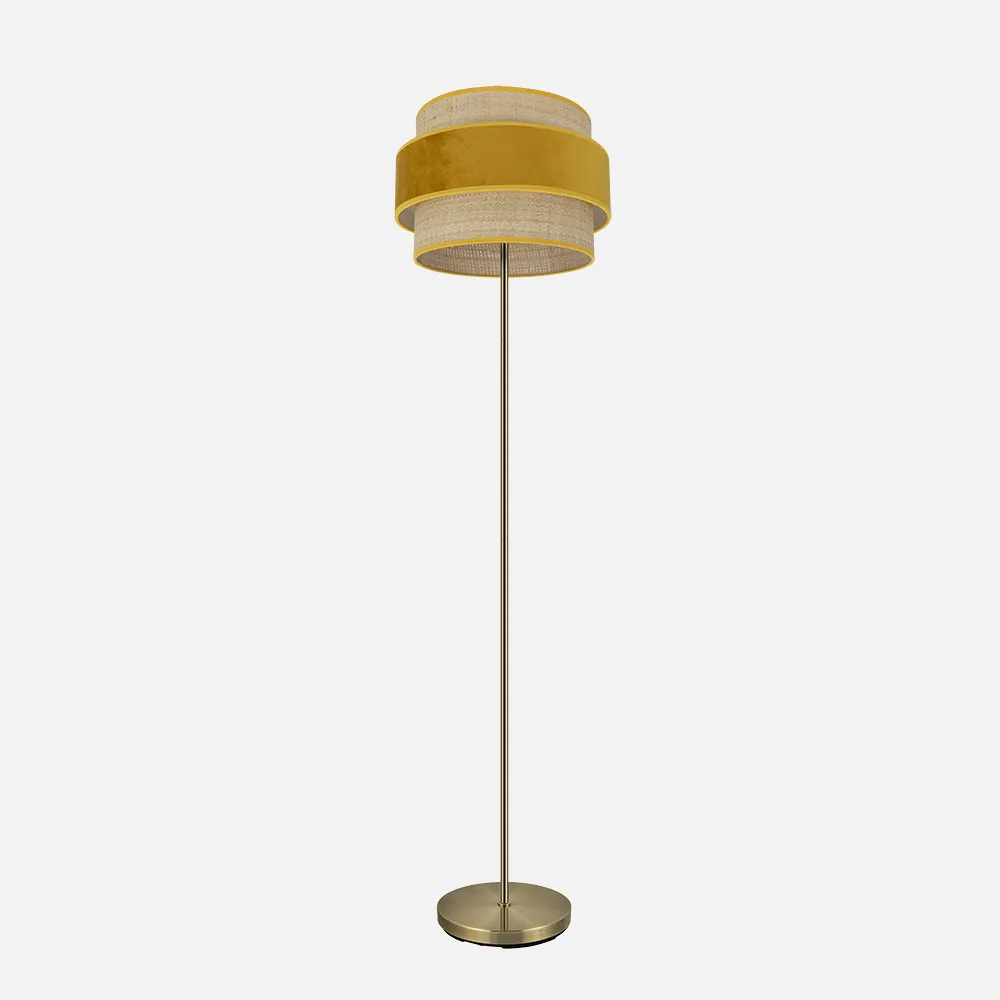 177441050 - Pie De Salon Reyes 1xe27 Cuero/natural-yema 160x40x40 cm
