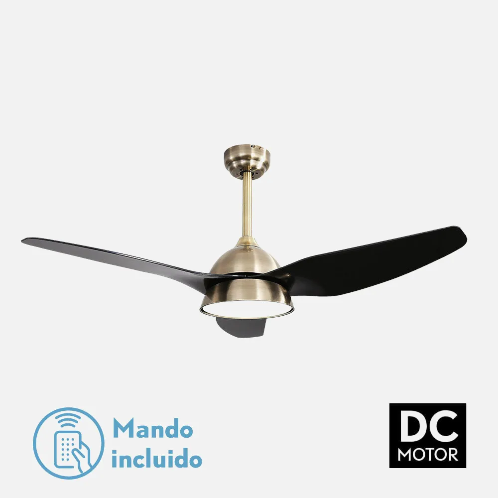 Ventilador  2xe27 Dc Kohilo Cuero/negro3 Asp.6 Vel  132d C/remoto Y Temporizador