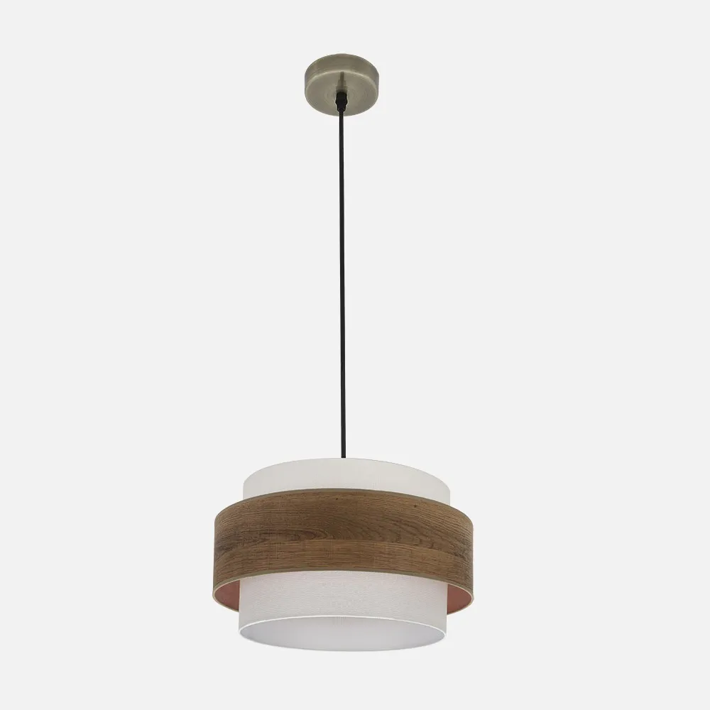 177694084 - Colgante Myriam 1xe27 Cuero/madera Oscura Regx40x40 Cm