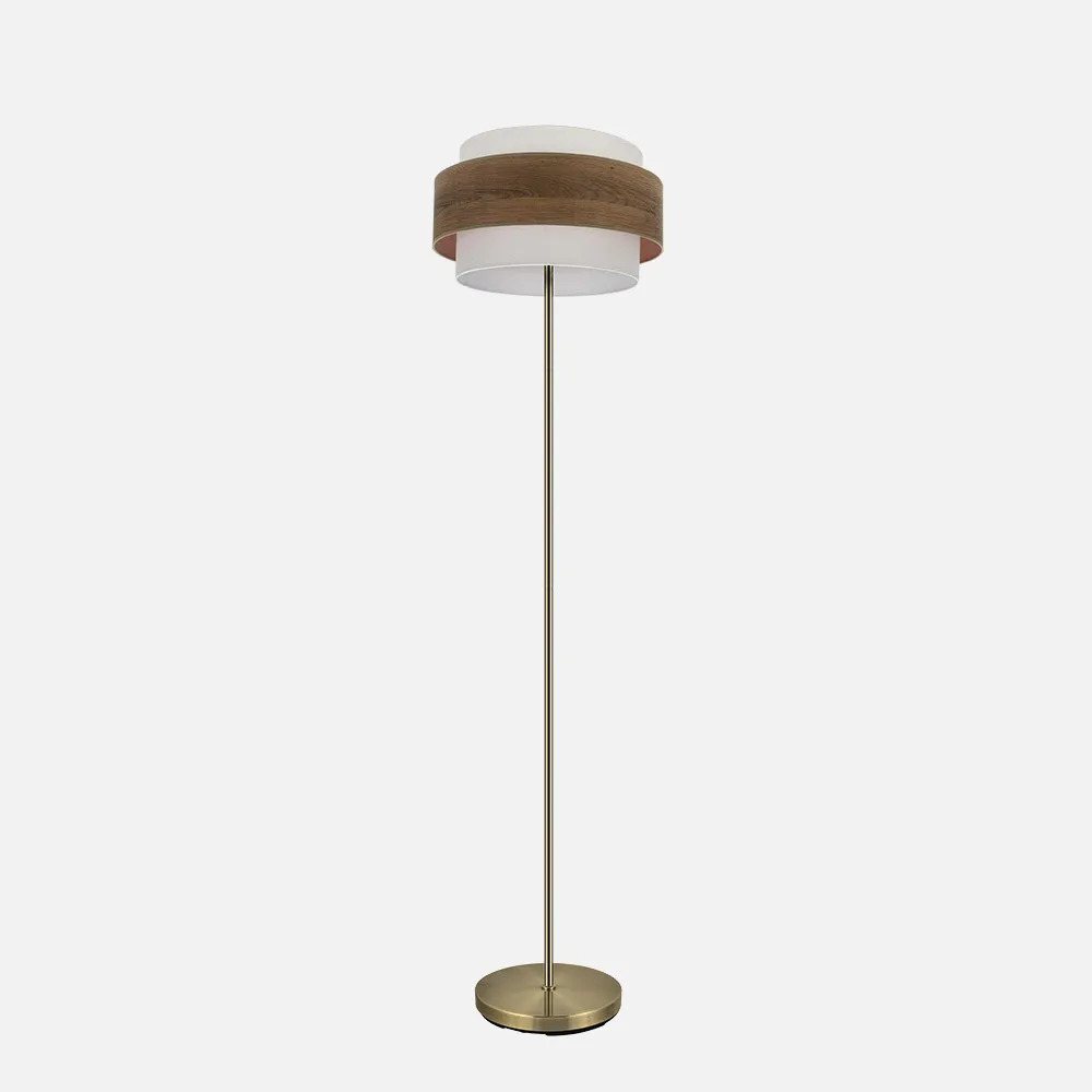 Pie Salon Myriam 1xe27 Cuero/Madera Oscura