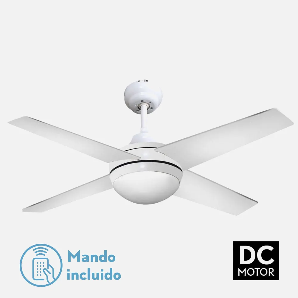 Ventilador Dc Blanco Eolo 4 Aspas  2xe27  45x112x112 Cm  6 Veloc. C/remoto