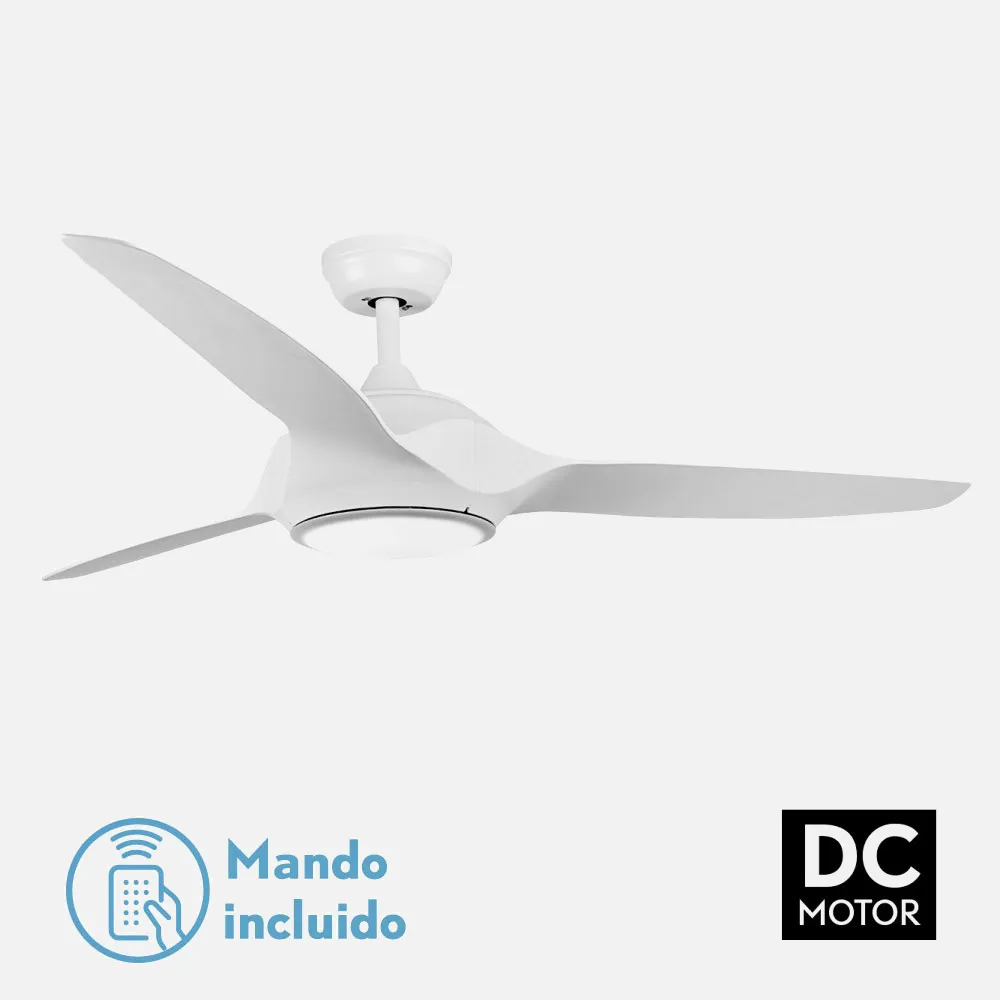 Ventilador Narai 18w 4500k Blanco 3 Aspas Blancas 1600lm 35x132d C/ Remoto Motor Dc