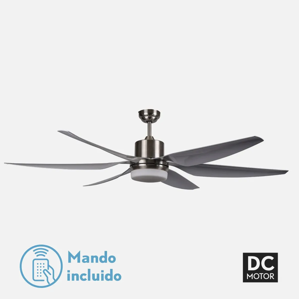 Ventilador Xl Levante 18w 4000k Niquel 6 Aspas  Plata 168d 1800lm C/remoto Motor Dc