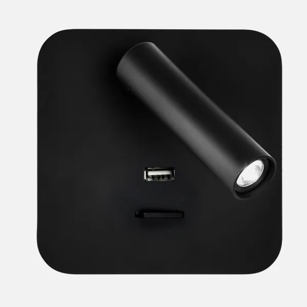 Lâmpada de parede 3w 4000k Giotto Square Black Usb Port 150lm / Switch 14x14x12cm Orientb