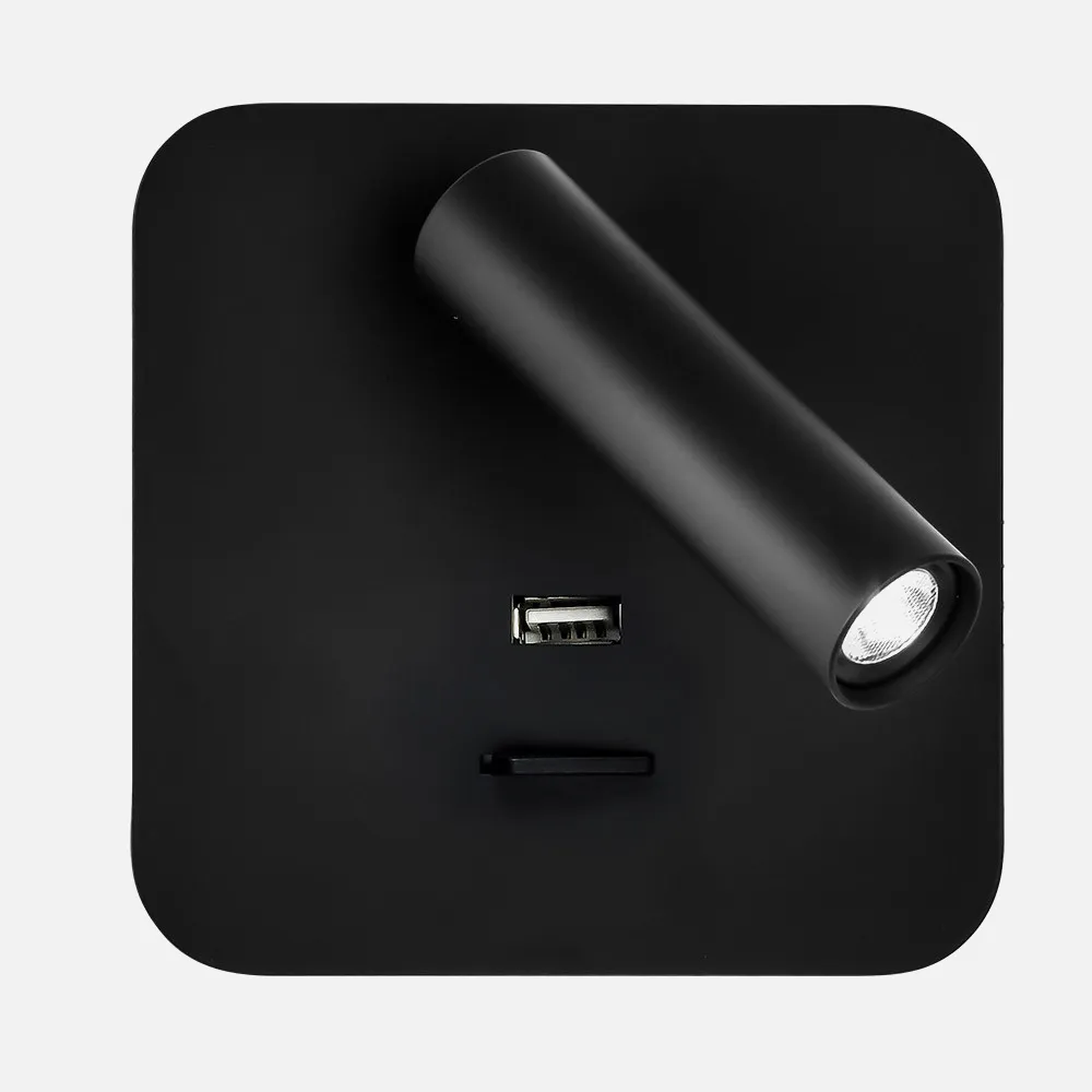 171561C09 - Wall light 3w 4000k Giotto Square Black Usb Port  150lm With Switch 14x14x12cm Adjustable