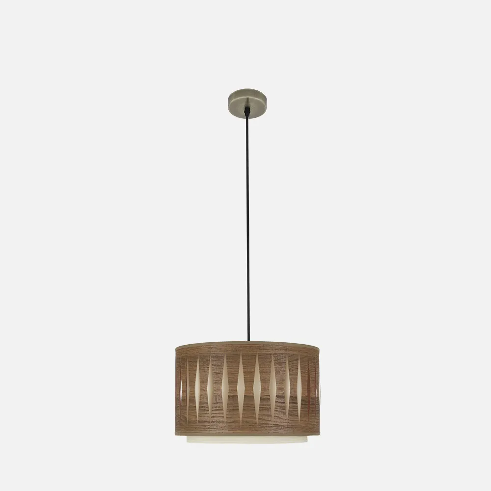 177893084 - Colgante Alexandra 1xe27 Cuero/madera Oscura Regx30x30 cm