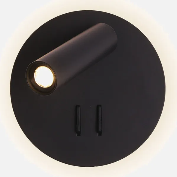 Wall light 2+6w 4000k Manet Round Black 130lm  Dual Switch 14x14x12 Cm