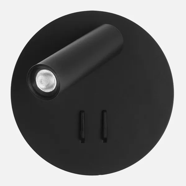 Wall light 2+6w 4000k Manet Round Black 130lm  Dual Switch 14x14x12 Cm