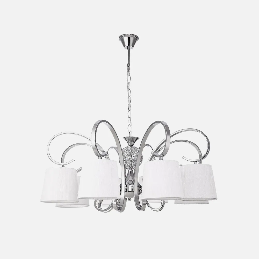 201558020 - Lampara Bogota 8xe14 Cromo Pantalla Blanca Regx75x75 Cm