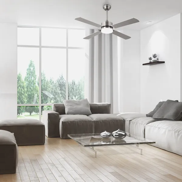 Ventilador 18w Dc Hupe Niquel 4 Asp.6 Vel.107d  Remoto,memoria Y Temp.3000-4000-6000k