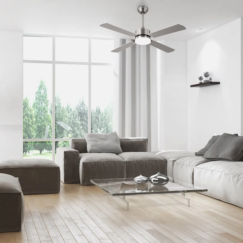 Ventilador 18w Dc Hupe Niquel 4 Asp.6 Vel.107d  Remoto,memoria Y Temp.3000-4000-6000k