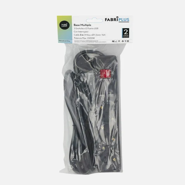 Base Multiple 3 Ench+2 Usb E Interruptor  3500w Cable 3m 3gx1,5mm De Cobre