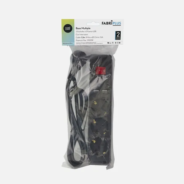 Base Multiple 3 Enc+2 Usb E Interruptor 3500w Cable 1,5m 3gx1,5mm De Cobre