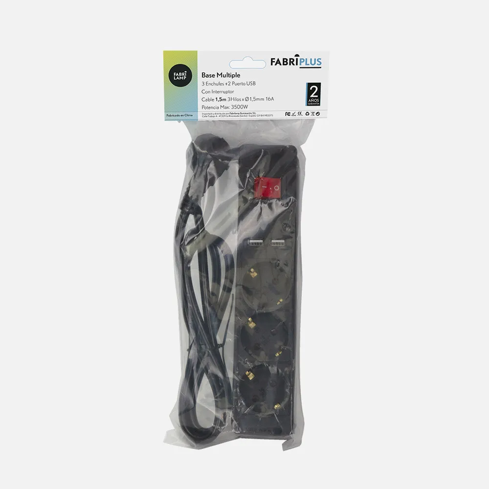 Base Multiple 3 Enc+2 Usb E Interruptor Cable 1,5m 3gx1,5mm De Cobre