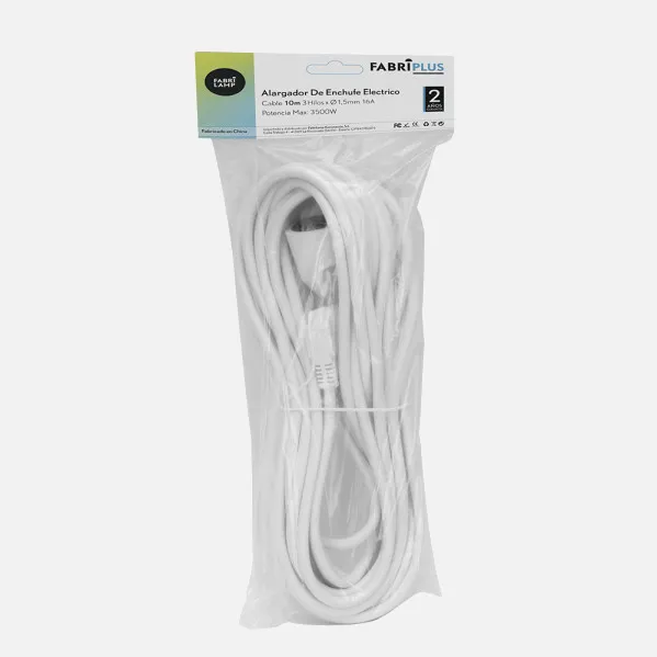 Alargador De Enchufe Electrico Cable 10m 3gx1,5mm  Cobre 3500w Max