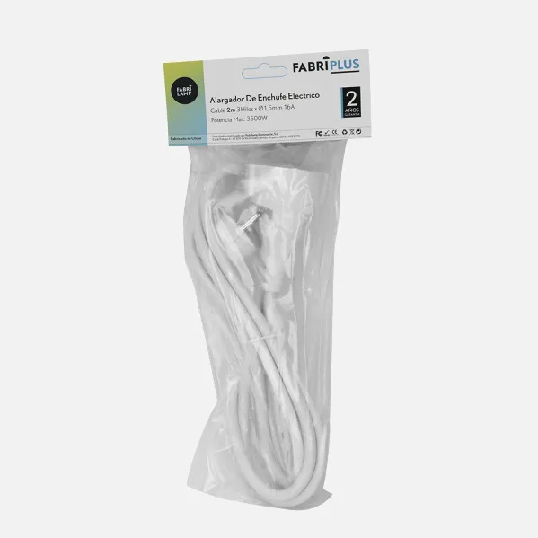 Alargador De Enchufe Electrico Cable 2m 3gx1,5mm  Cobre 3500w Max