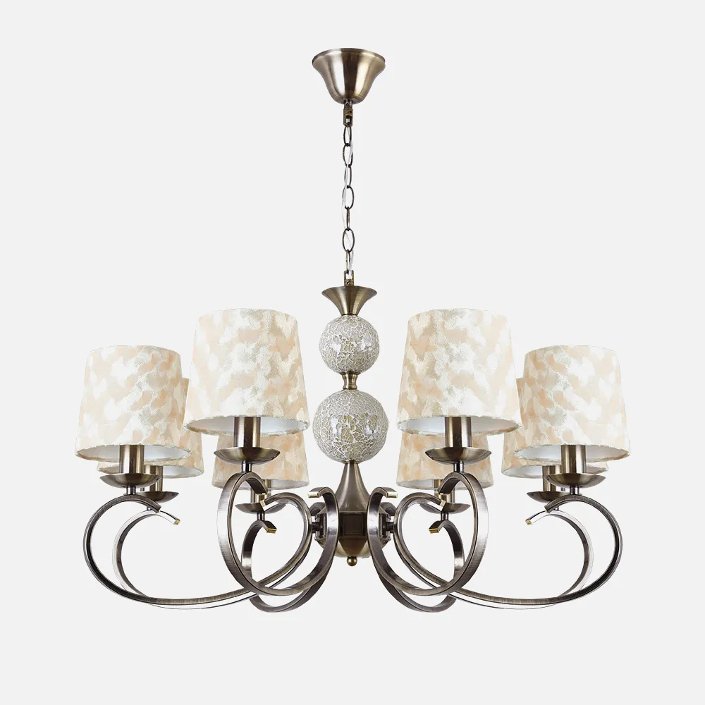 Lampara Ubeda 8xe14 Cuero Pantalla Beis Regx76x76 Cm